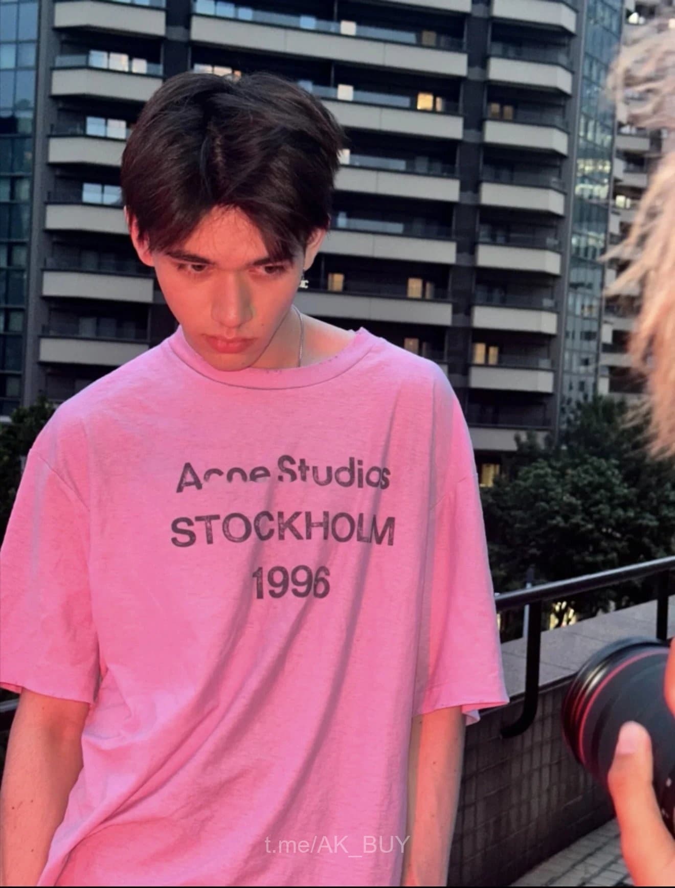 Acne Studios Pink Cotton Logo Print T-Shirt