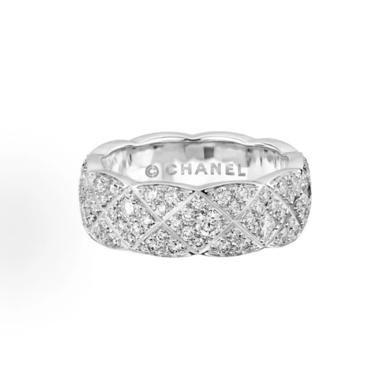 Chanel Silver Quilted Diamond Ring