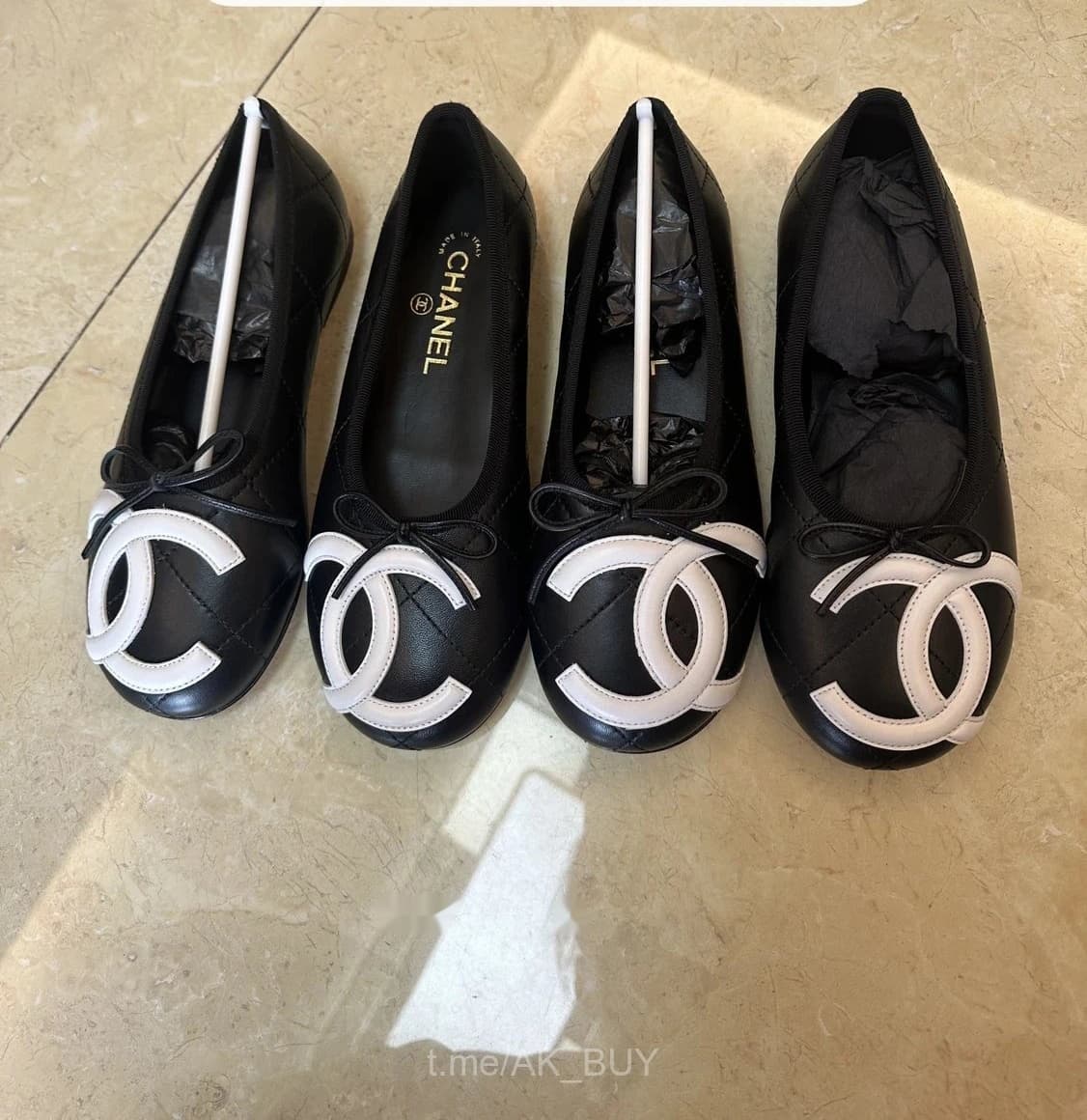 Chanel Black Quilted Leather Ballet Flats