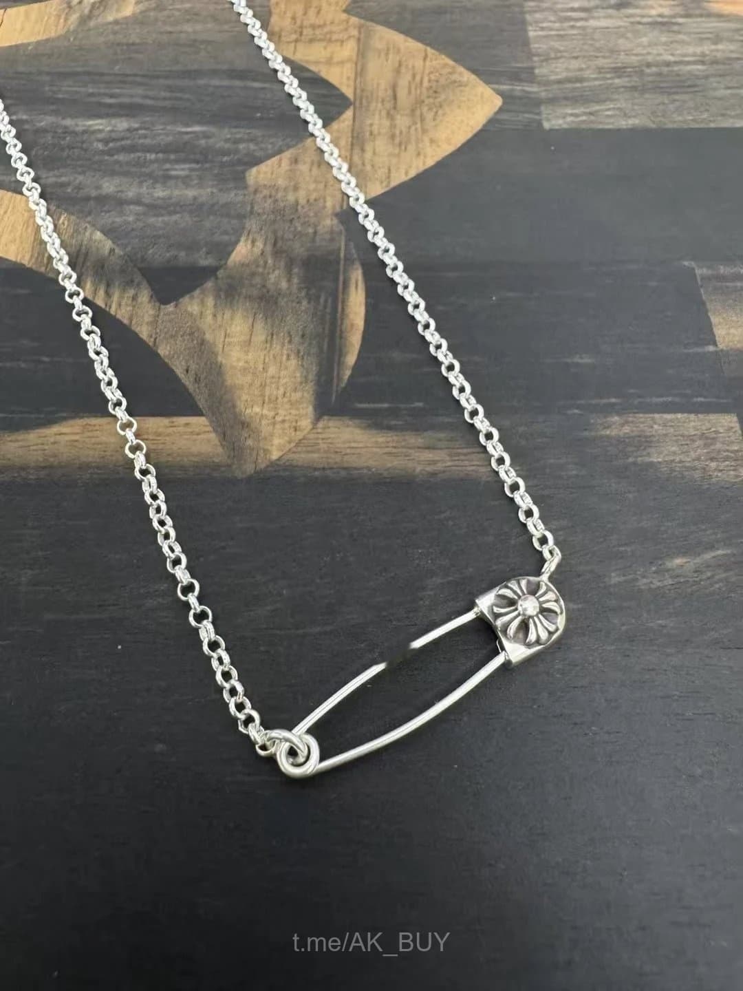 Chrome Hearts Silver Metal Safety Pin Necklace