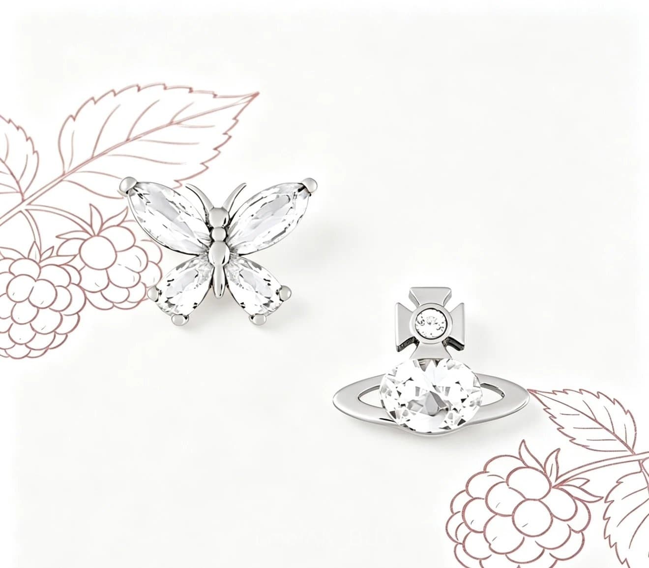 Vivienne Westwood Silver Crystal Butterfly Stud Earrings