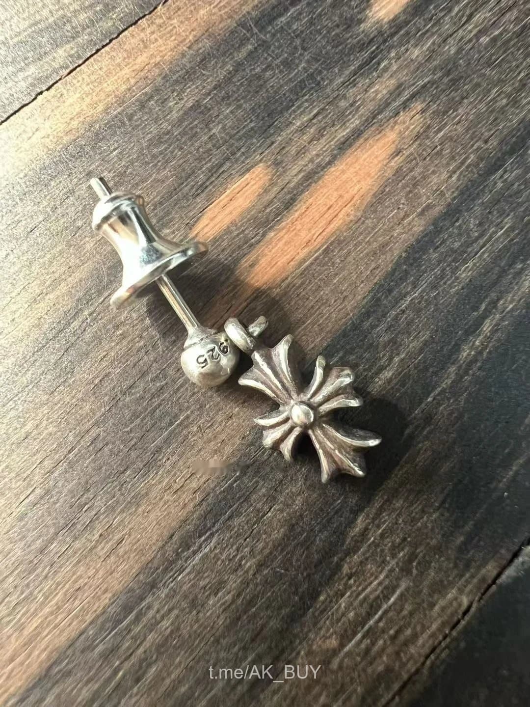 Chrome Hearts Silver Cross Stud Earring