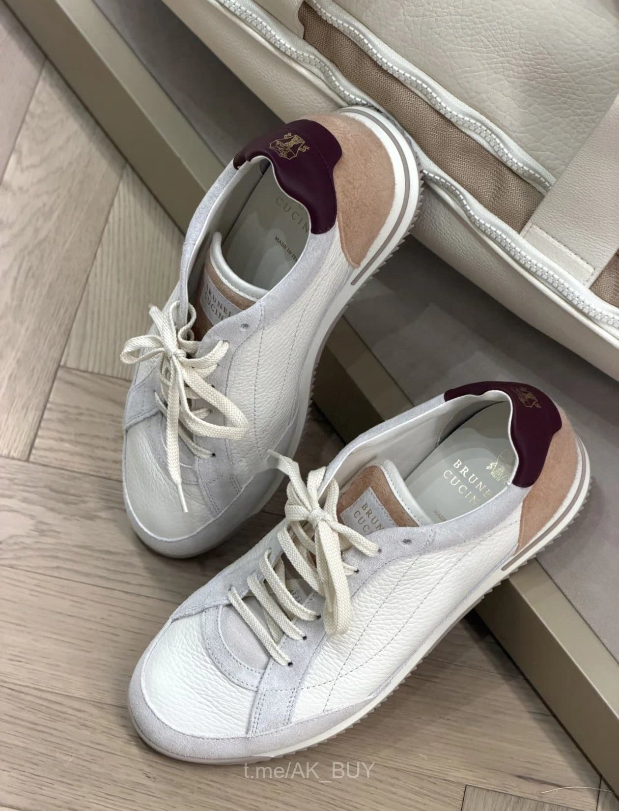 Brunello Cucinelli White Leather Suede Sneakers