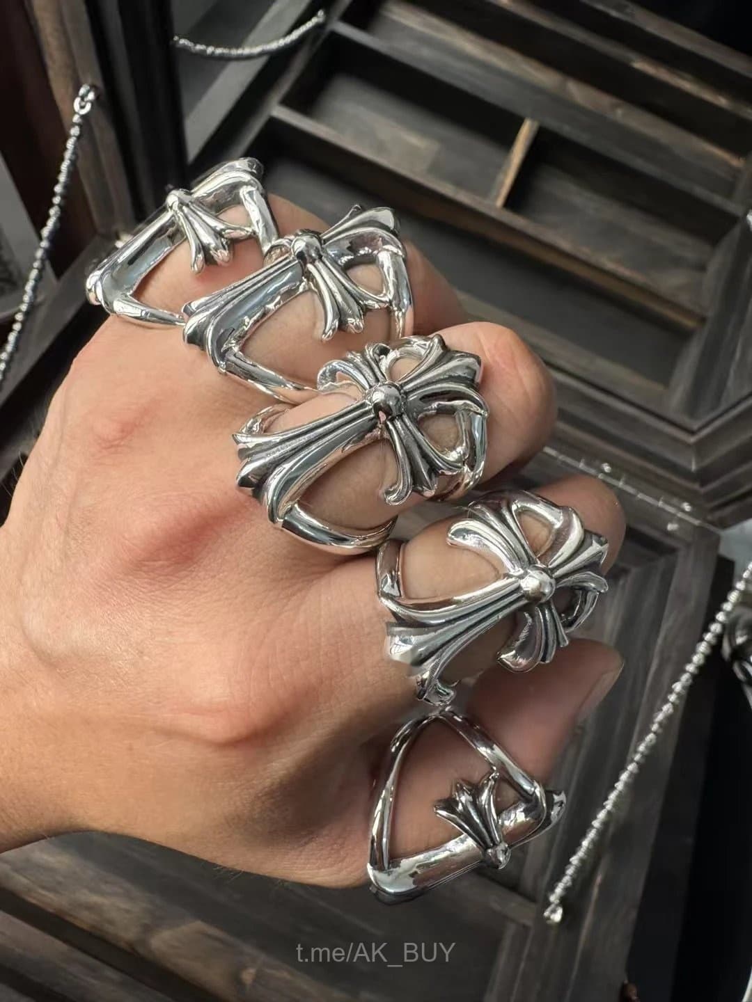 Chrome Hearts Silver Sterling Cross Rings Set