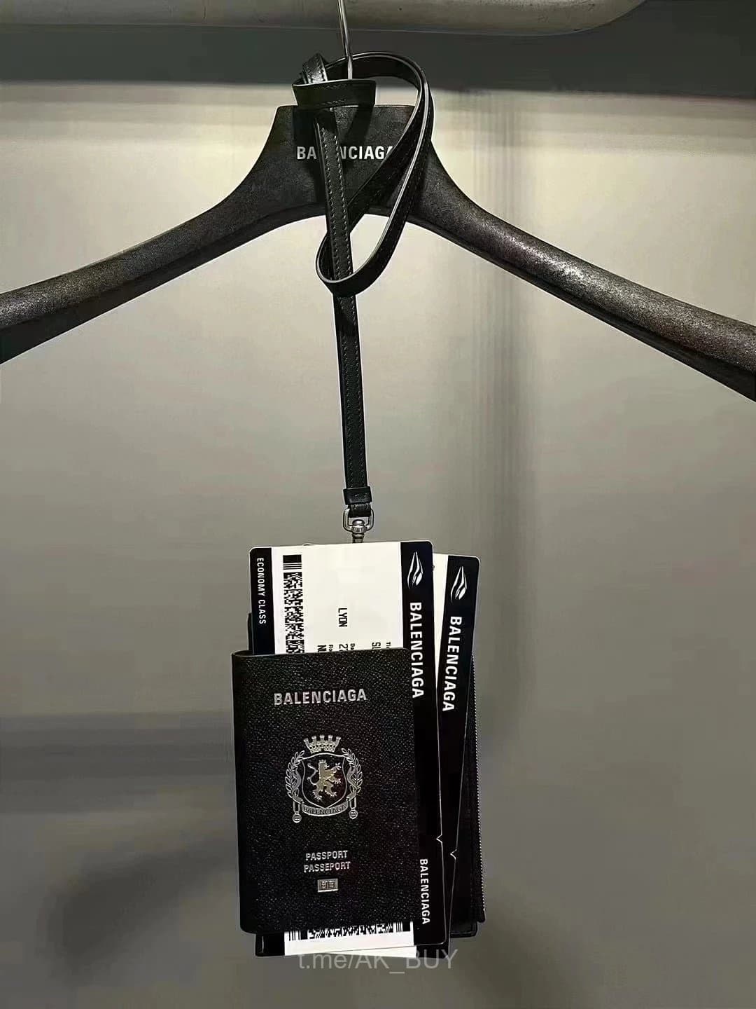 Balenciaga Black Textured Leather Passport Holder