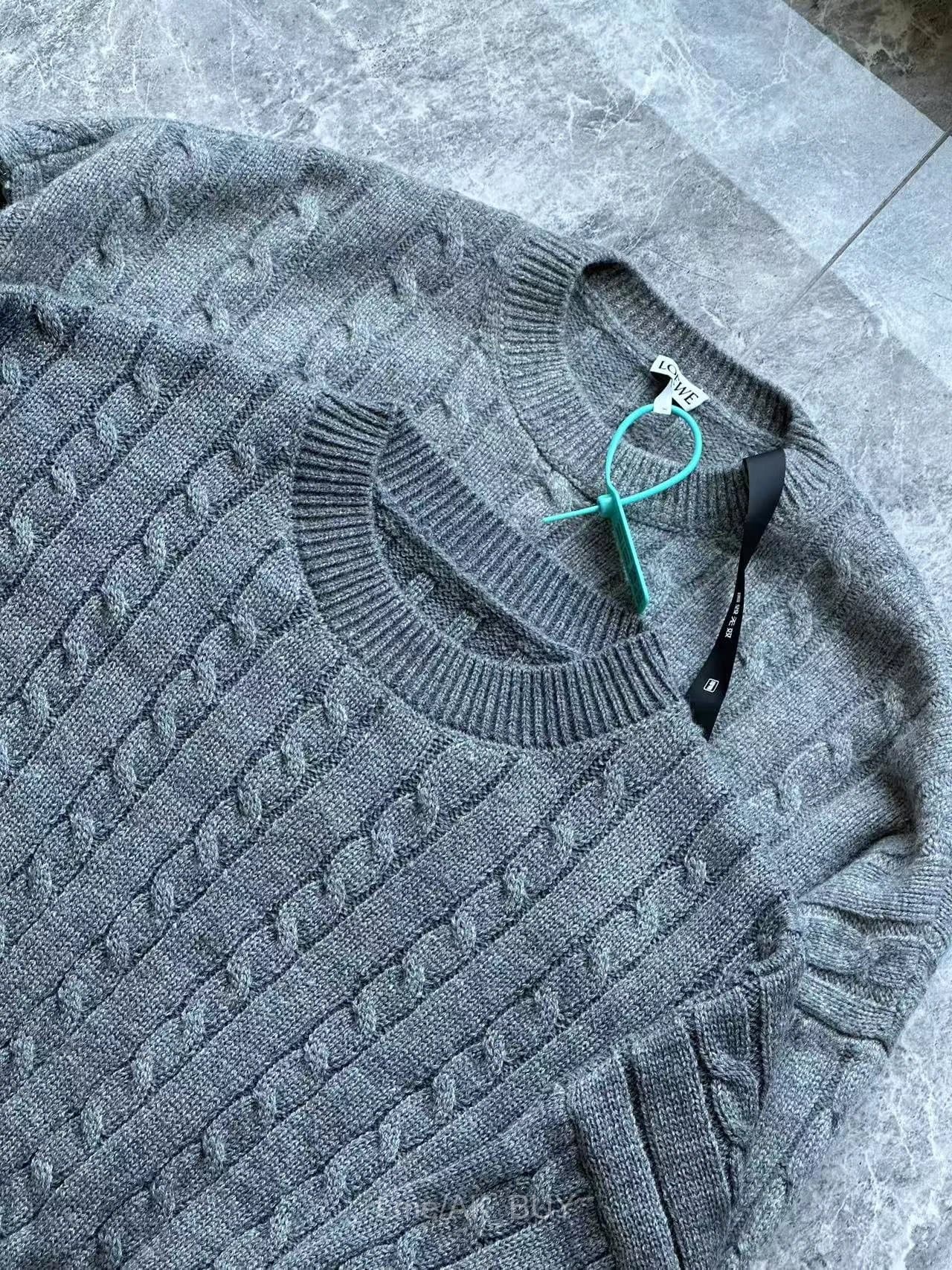 Loewe Grey Cable Knit Wool Sweater