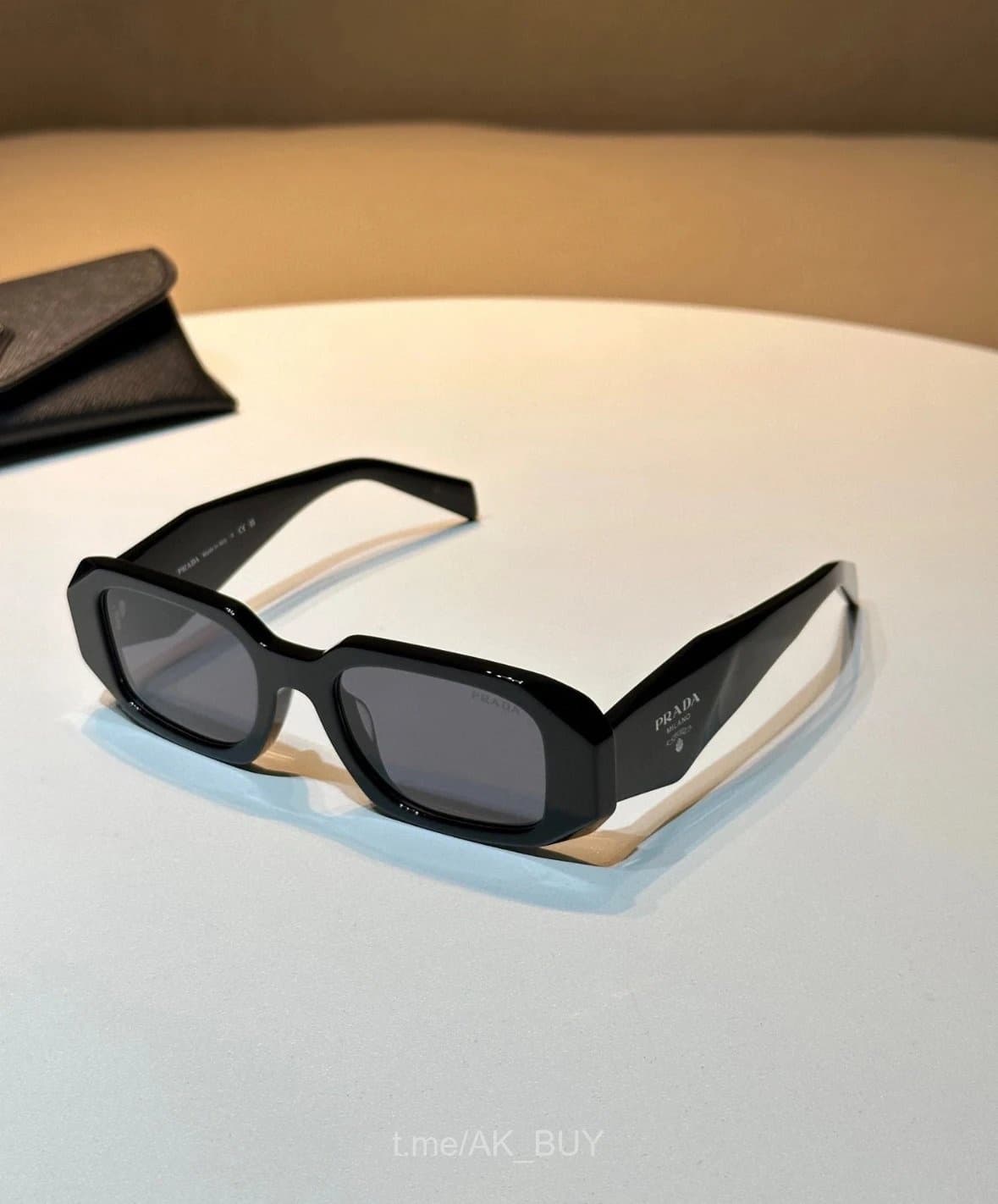 Prada Black Acetate Geometric Sunglasses