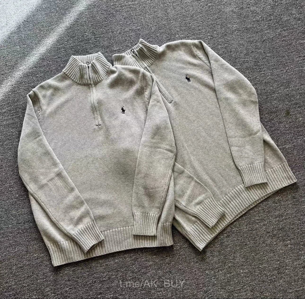Ralph Lauren Grey Cotton Quarter Zip Sweater