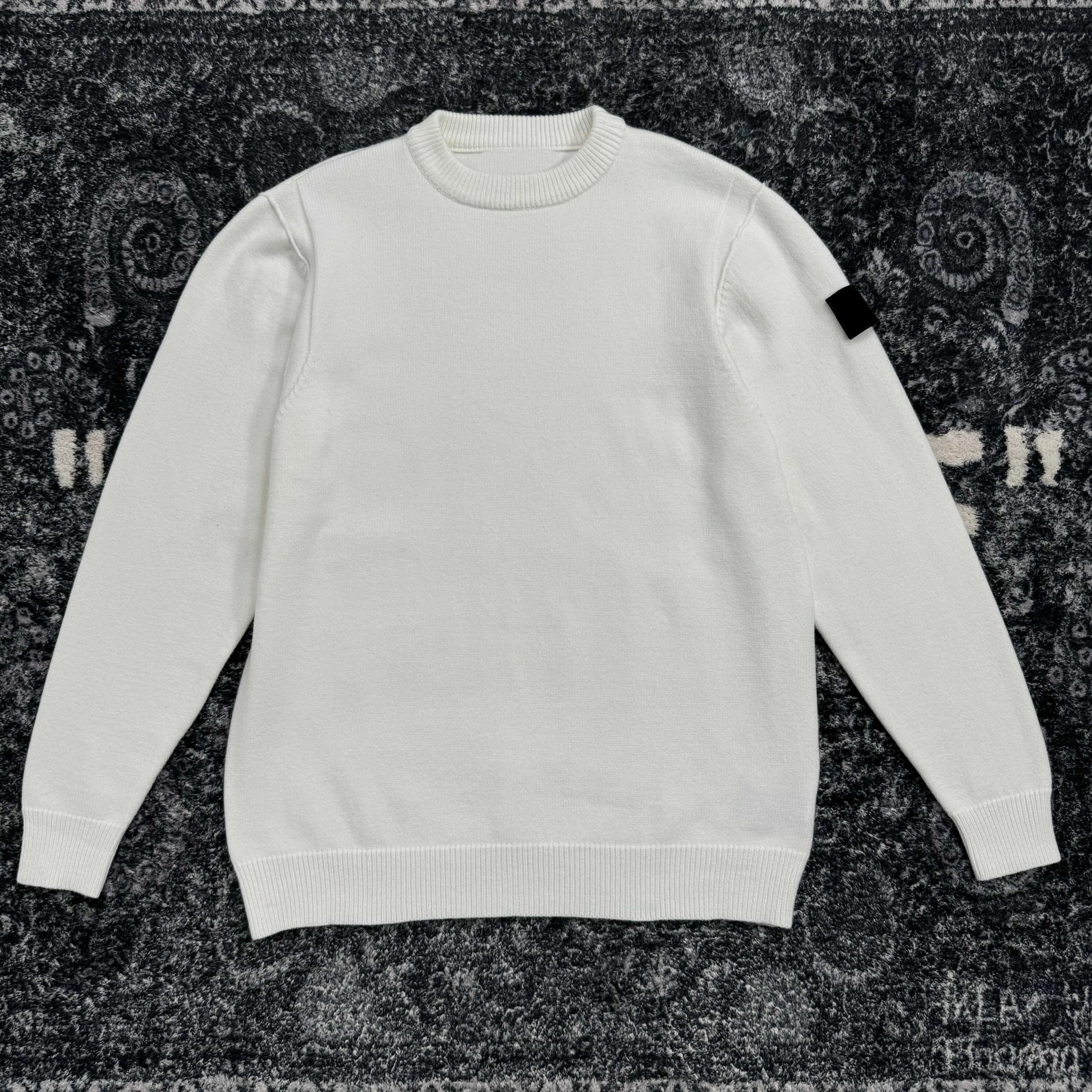 Stone Island White Cotton Knit Sweater