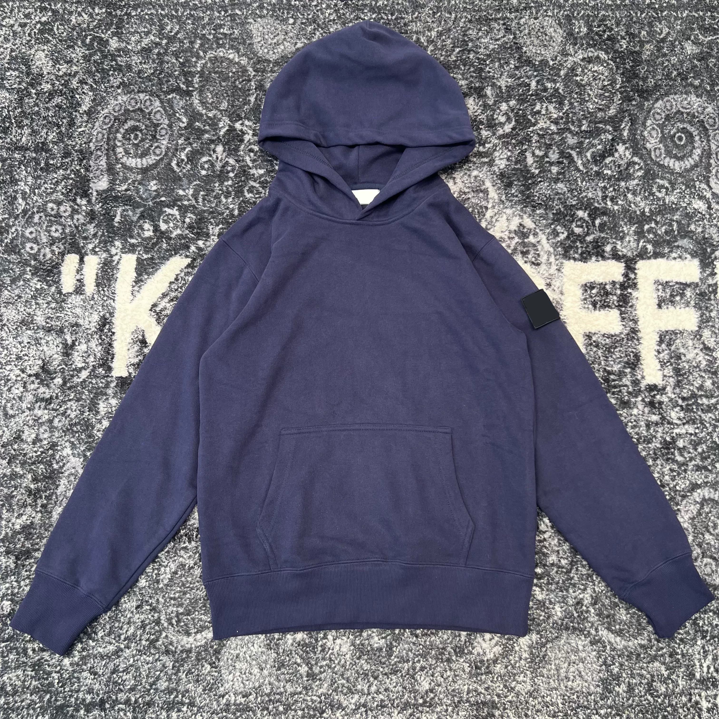 Stone Island Navy Cotton Fleece Hooded Sweatshirt
