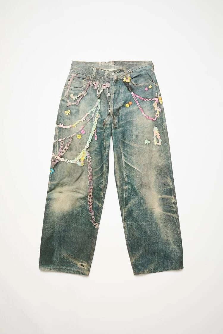 Sa Made Blue Denim Beaded Jeans