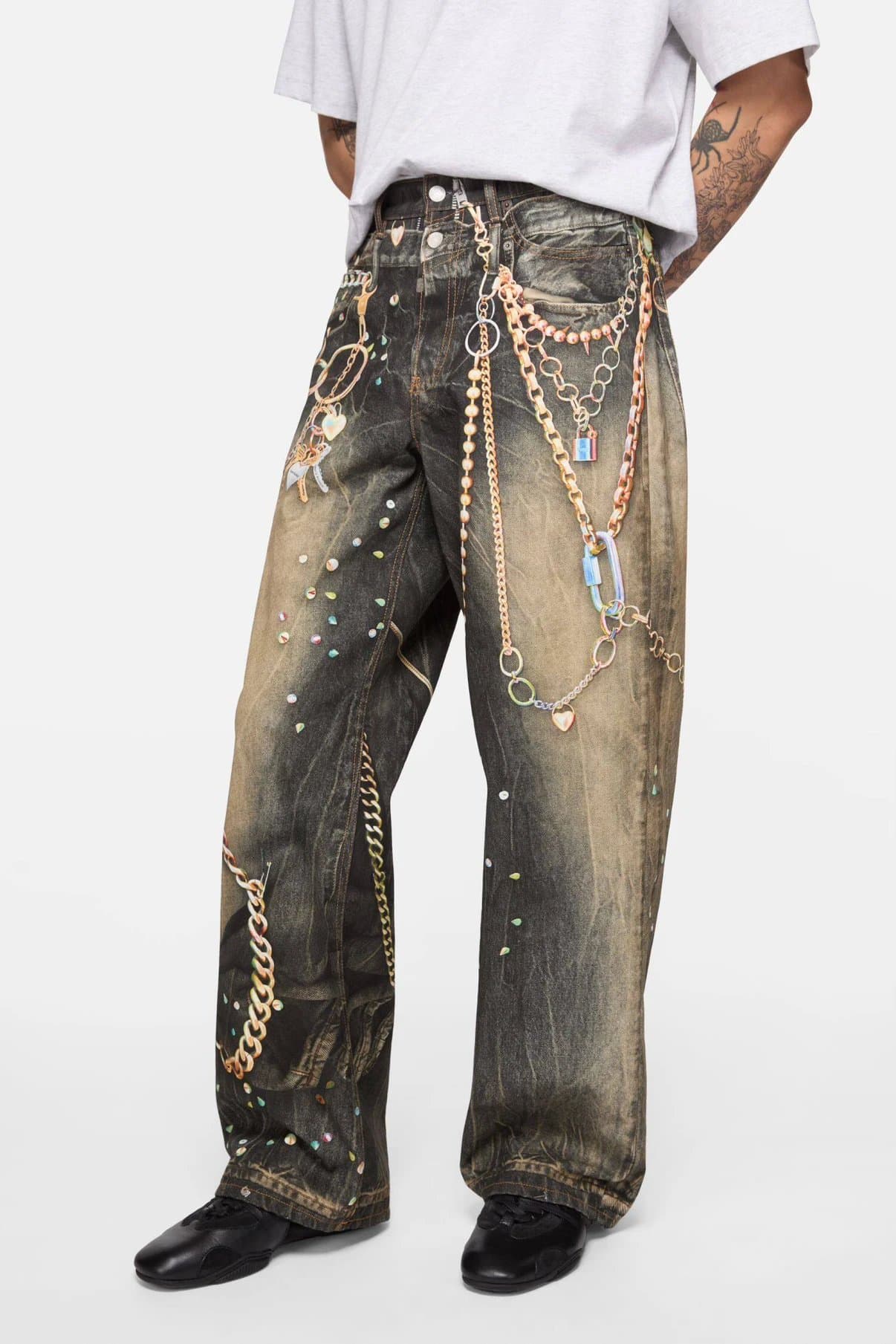 Sa Made Black Denim Chain Print Jeans