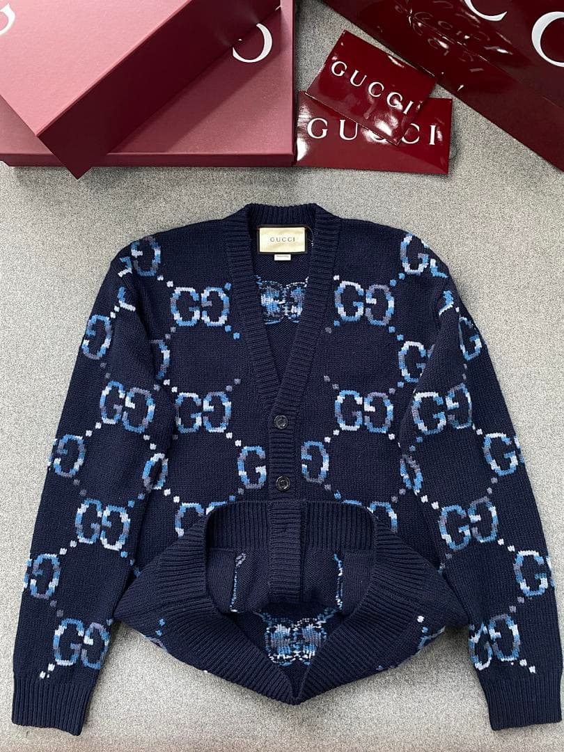 Dark Blue Pixelated Monogram Knitted Cardigan