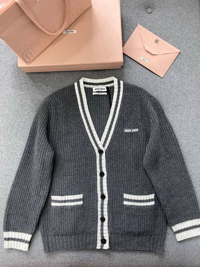 Dark Grey V-Neck Striped Cardigan