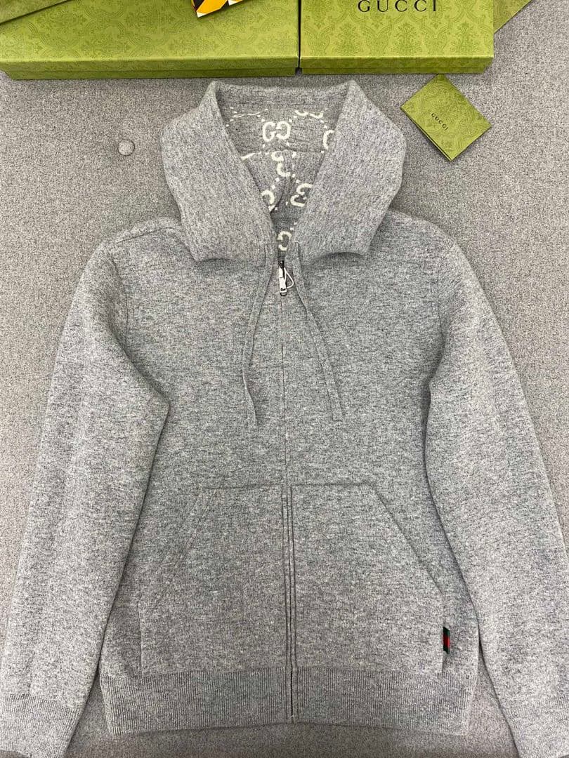 Grey GG Lined Zip-Up Hooded Sweatshirt