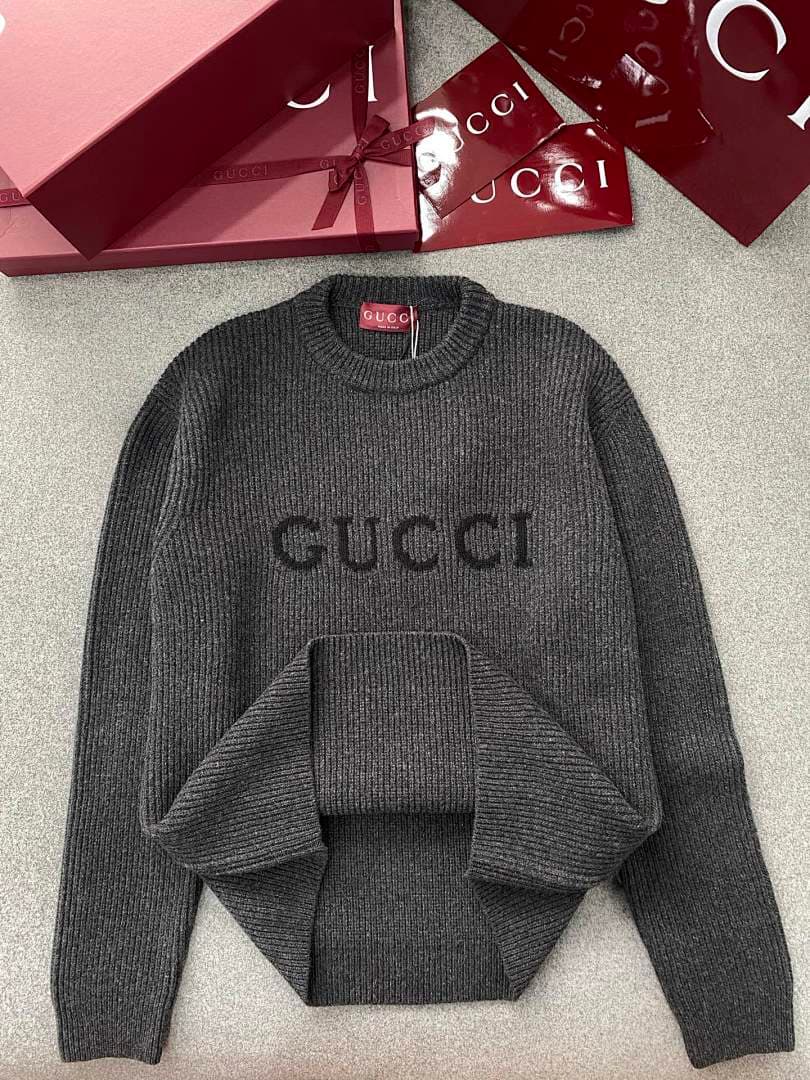 Gucci Dark Grey Ribbed Crewneck Sweater