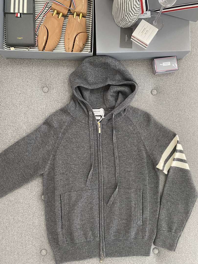 Dark Grey Striped Sleeve Zip-Up Hoodie