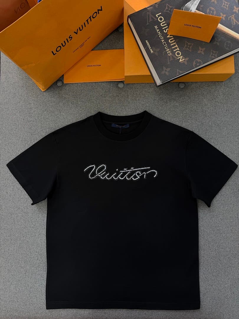 Black Rhinestone Script Logo T-Shirt