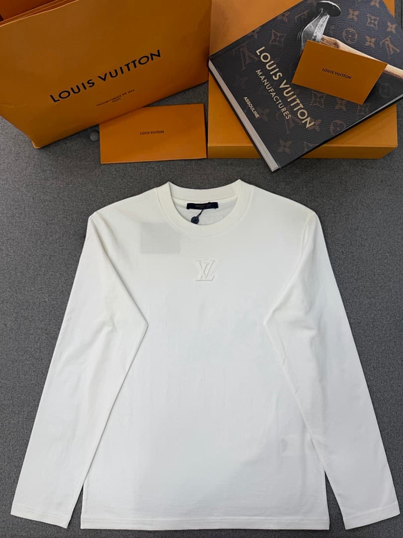 White Embroidered Logo Crewneck Long-Sleeve Shirt