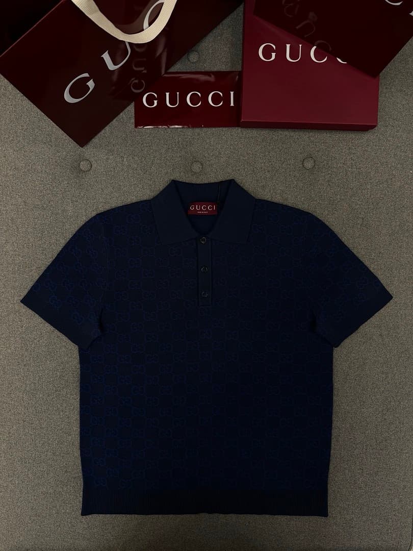 Dark Blue GG Knit Polo Shirt
