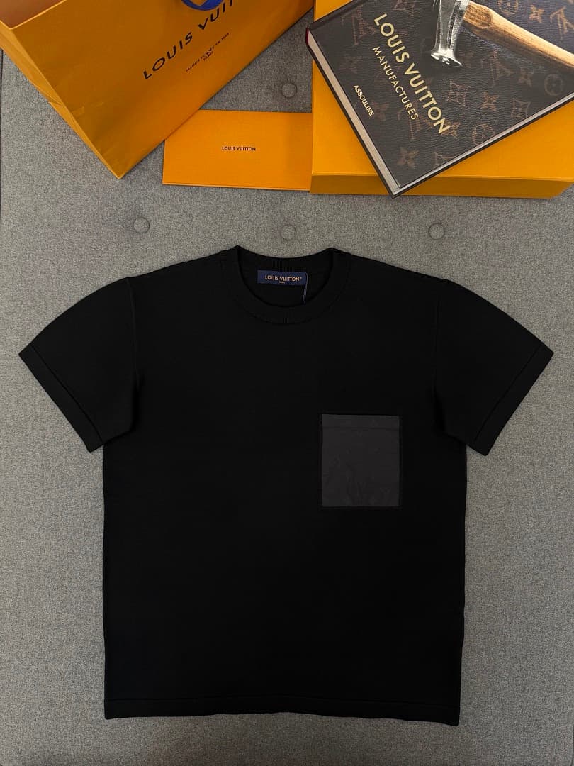 Black Relaxed Fit Tee With Patterned Pocket