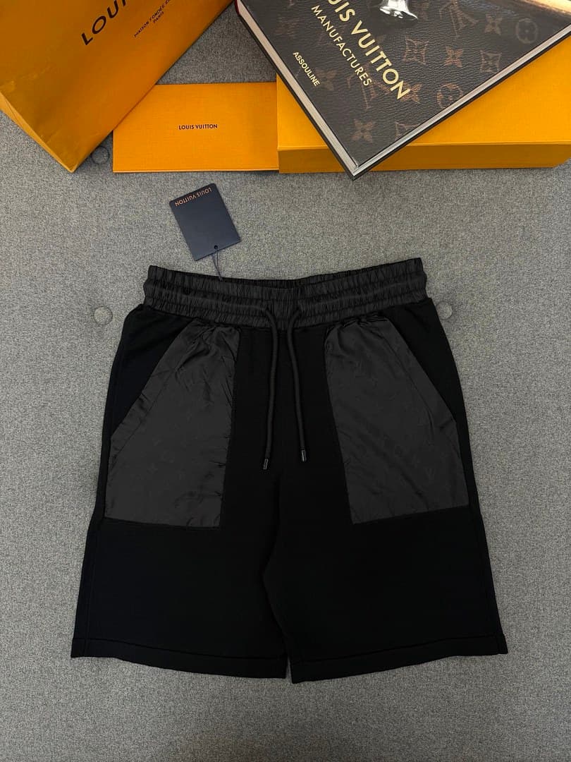 Black Drawstring Shorts With Monogram Pockets