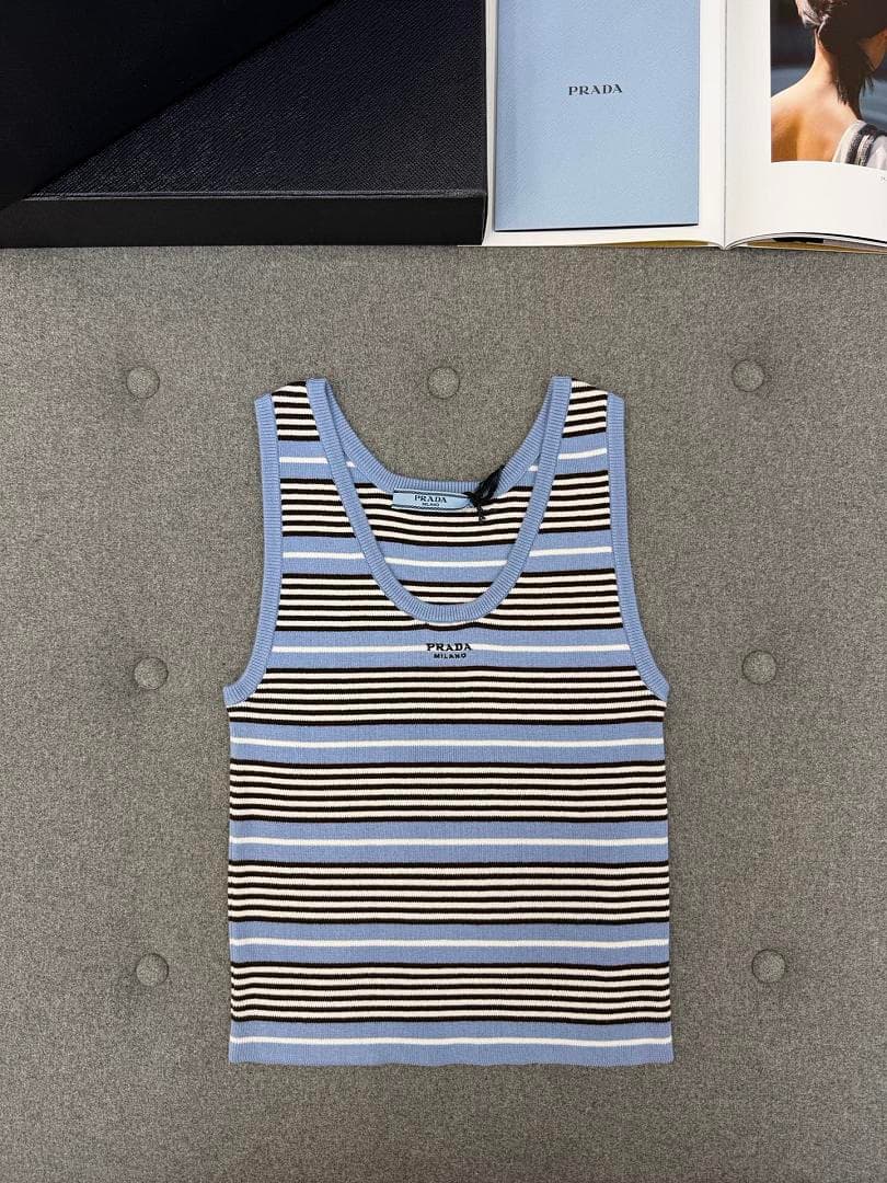 Prada Milana Striped Ribbed Tank Top