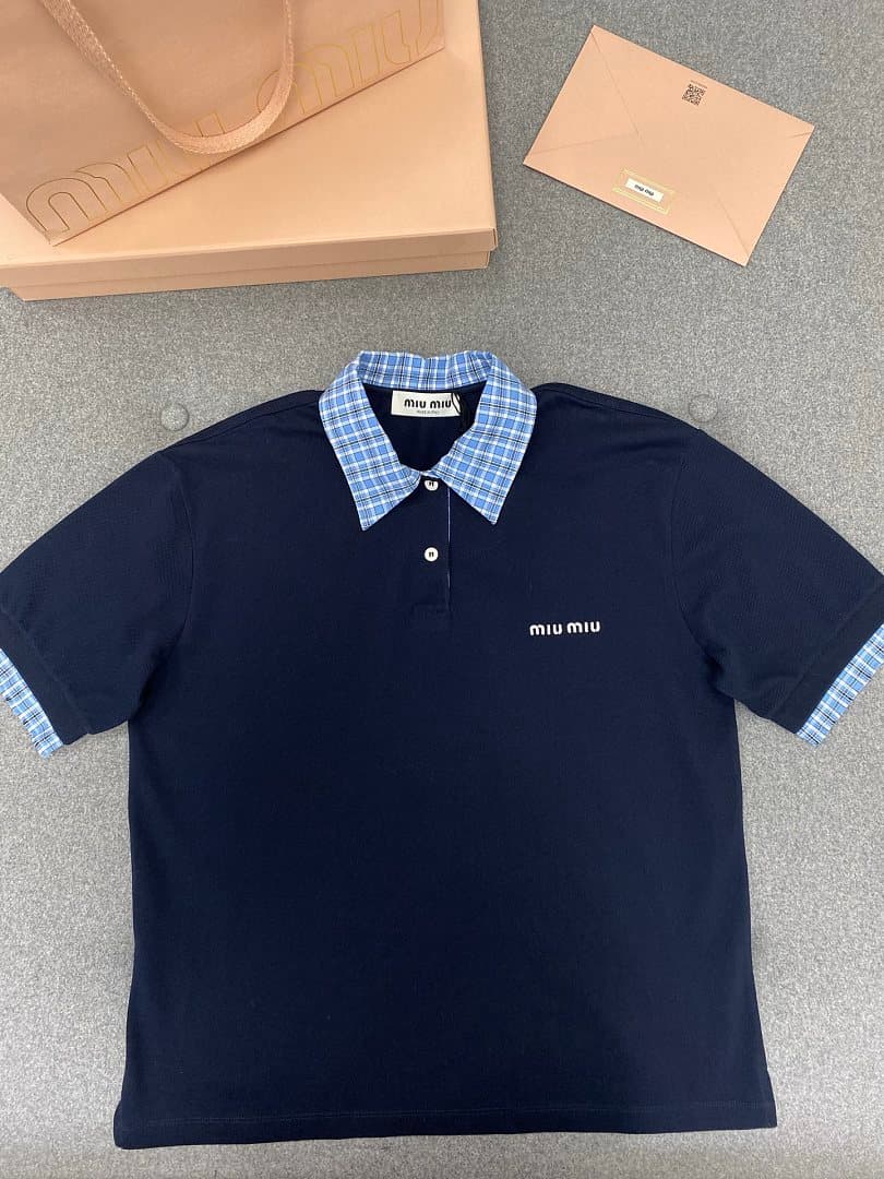 Dark Blue Plaid Collar Polo Shirt