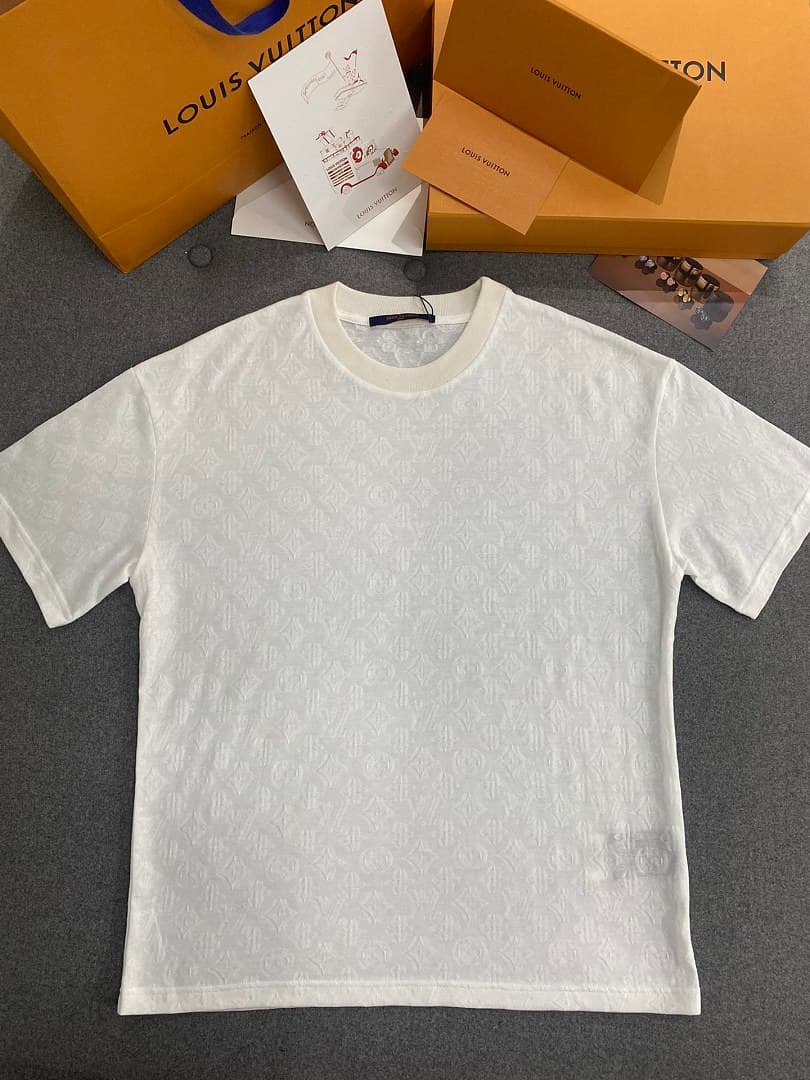White Monogram Pattern Crew Neck T-Shirt