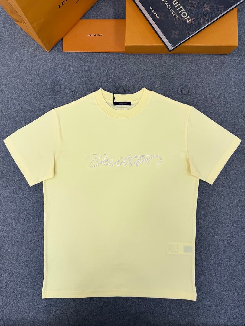 Light Yellow Vuitton Embroidered Crew Neck T-Shirt