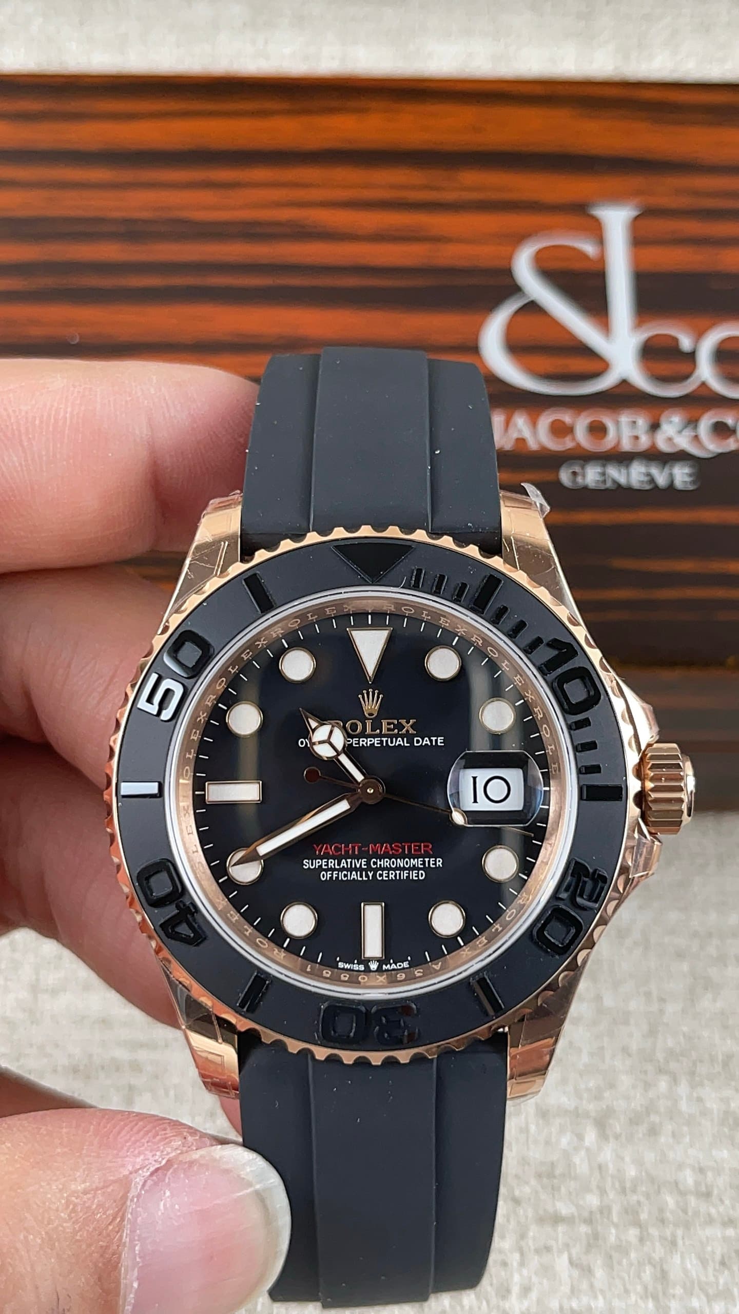 Rolex Yacht-Master 40mm Rose Gold Matte Black Dial Ceramic Bezel Oysterflex Strap (126655) 1:1 Super Clone – DD3235 Movement