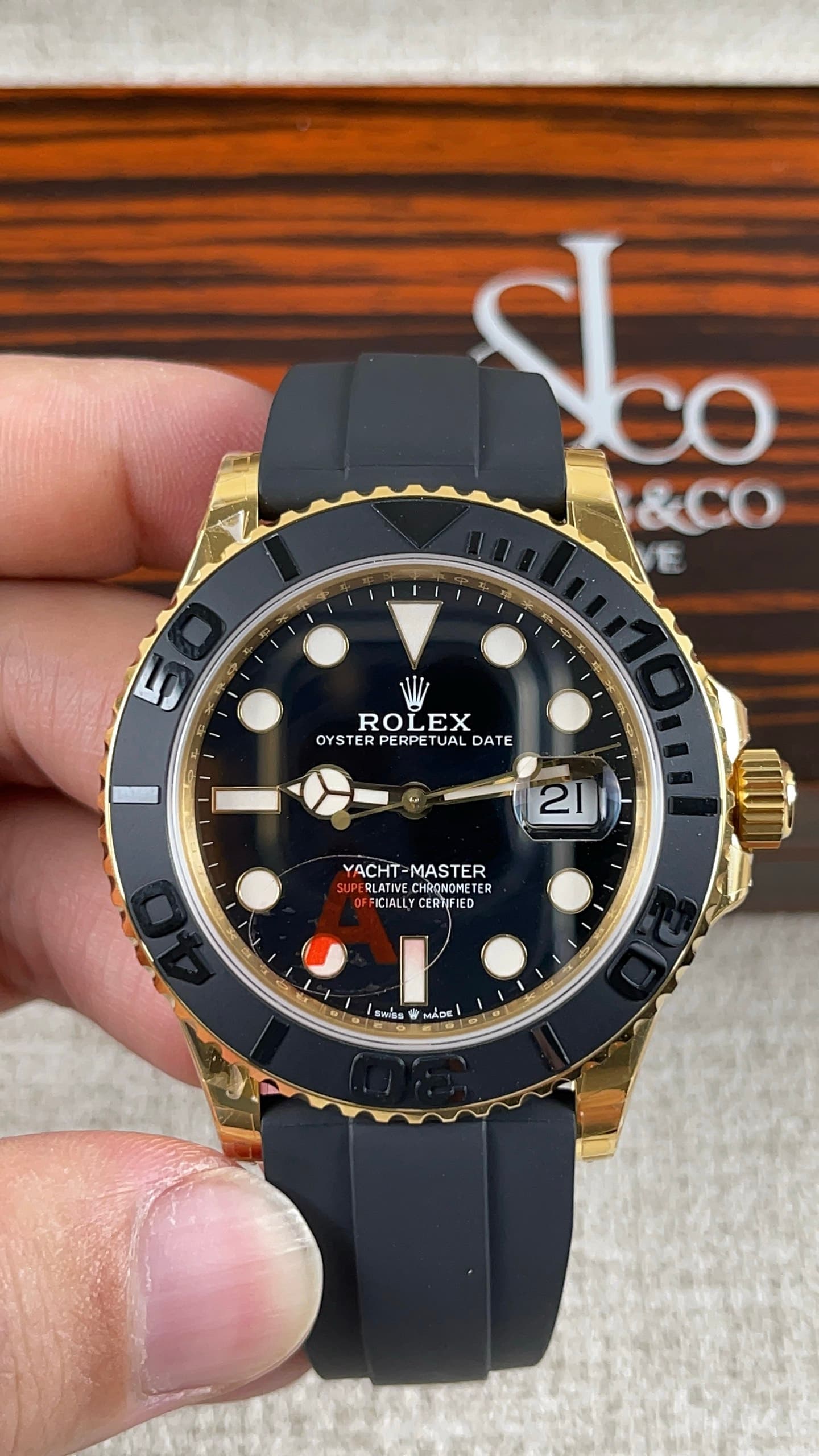 Rolex Yacht-Master 42mm Yellow Gold Black Dial Ceramic Bezel Oysterflex Strap (226658) 1:1 Super Clone – DD3235 Movement