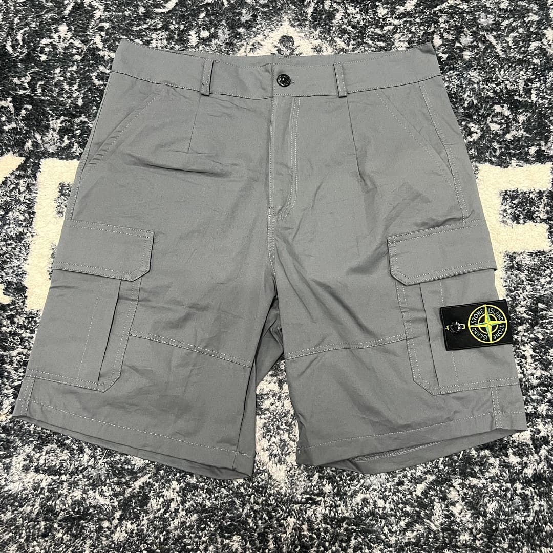Stone Island Grey Cotton Cargo Shorts